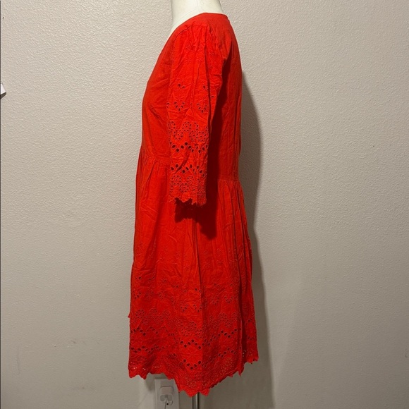 MADEWELL Bright Poppy Red Eyelet Lattice Dress Knee Length - Picture 5 of 7